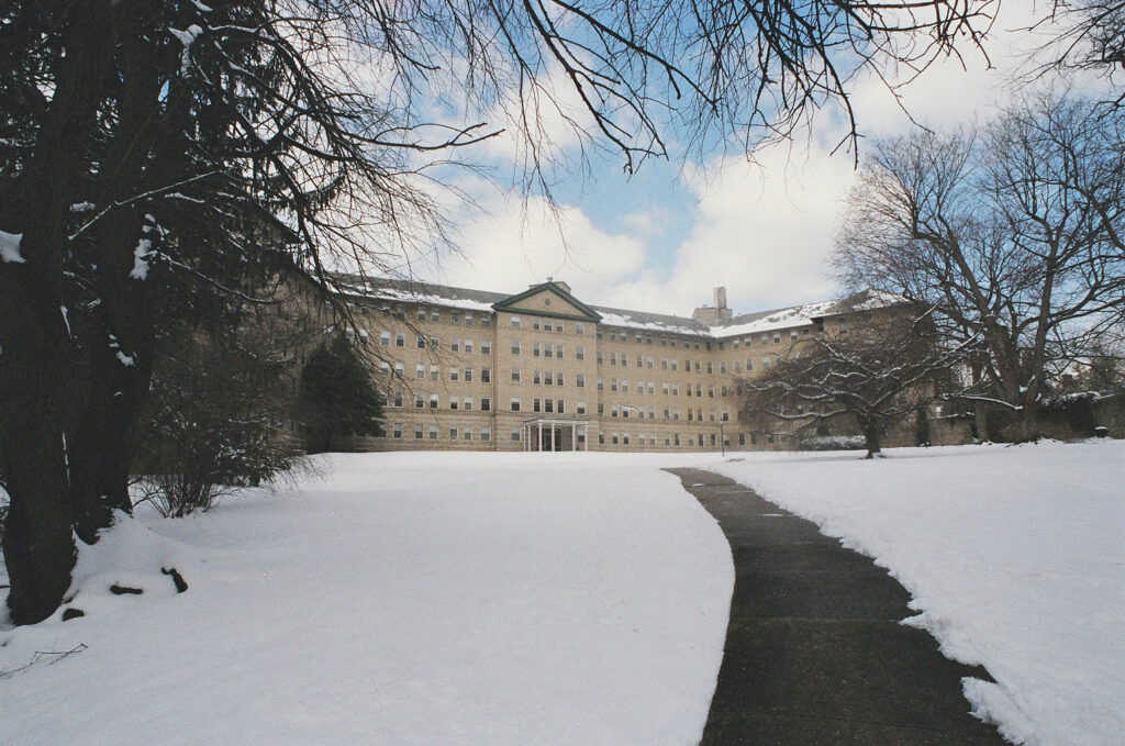Wyman Park Apartments in the snow